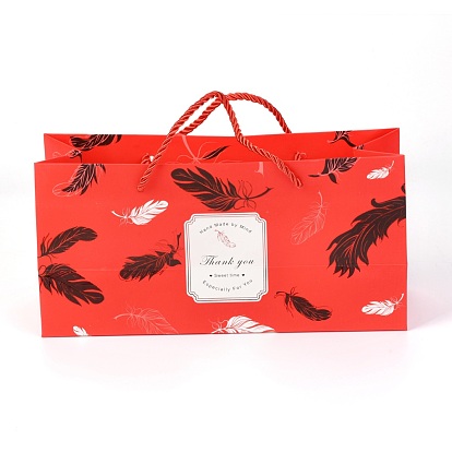 Sacs-cadeaux en papier rectangle, sacs à provisions, avec poignées, motif de plume