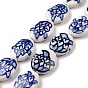 Chapelets de perles en porcelaine manuels, porcelaine bleue et blanche, ovale avec motif de fleurs