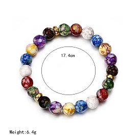 Bracelets extensibles en perles rondes avec pierres précieuses naturelles et synthétiques mélangées