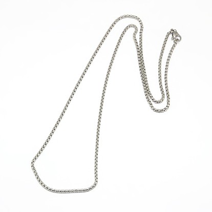 Ion Plating(IP) 304 Stainless Steel Venetian Chain Necklace, Box chain, with Lobster Clasps