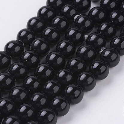 Synthétiques pierre noire brins de perles, teint, ronde