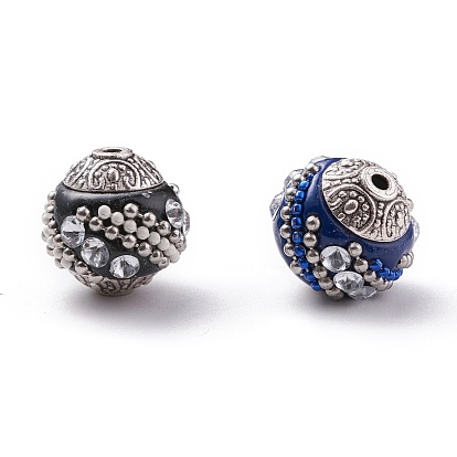 Perles Indonésiennes manuelles, avec des noyaux en alliage, ronde, 15x15x15mm, Trou: 2mm
