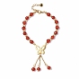 Gemstone & Glass Beaded Bracelets, 304 Stainless Steel Butterfly with Tassel Chain Charm Bracelets for Women