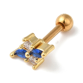Brass Rhombus Lip Ring with Cubic Zirconia, 316 Stainless Steel Piercing Pins