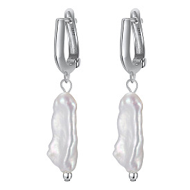 Boucles d'oreilles créoles en perles naturelles pour femmes, 925 boucles d'oreilles pendantes en argent sterling avec poinçon s