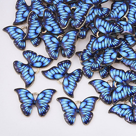 Printed Alloy Pendants, with Enamel, Butterfly, Light Gold