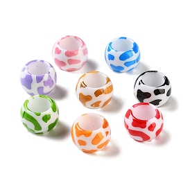 Perles acryliques opaques imprimés, Perles avec un grand trou , rondelle à motif vache