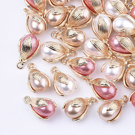ABS Plastic Imitation Pearl Pendants, with Light Gold Plated Alloy Findings, Long-Lasting Plated, Teardrop
