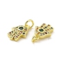Brass Micro Pave Colorful Cubic Zirconia Charms, with Jump Ring, Hamsa Hand/Hand of Fatima/Hand of Miriam