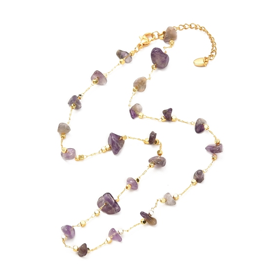 Collier de perles de pierre mélangée naturelle pour fille femmes, collier de chaînes de câble en laiton, or