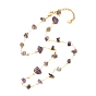 Collier de perles de pierre mélangée naturelle pour fille femmes, collier de chaînes de câble en laiton, or