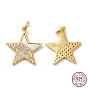 925 Sterling Silver Micro Pave Cubic Zirconia Pendants, Star Charm, with Shell & Jump Ring & 925 Stamp