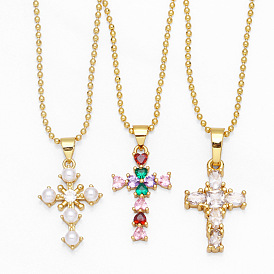Unique Gemstone Cross Necklace for Women - NKB068