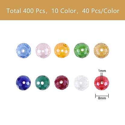 400Pcs 10 Colors Electroplate Glass Beads Strands, Pearl Luster Plated, Faceted, Rondelle