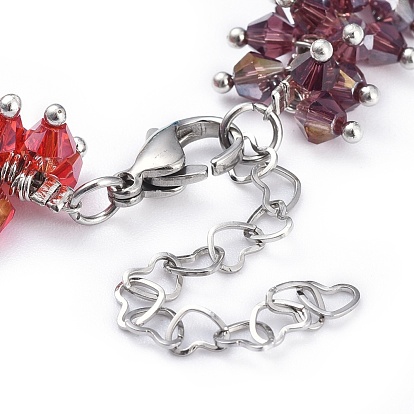 Bracelets de perles de verre, avec 304 acier inoxydable fermoir pince de homard, rallonge de chaîne coeur et coffret à bijoux en carton