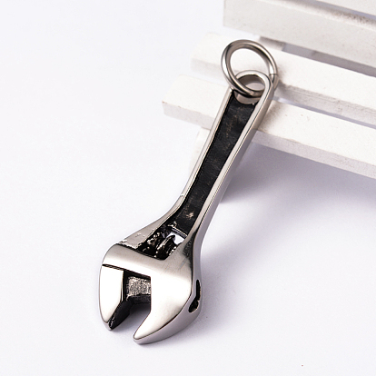 304 Stainless Steel Big Pendants, Wrench Carved 316L, 60.5x21x9mm, Hole: 8mm