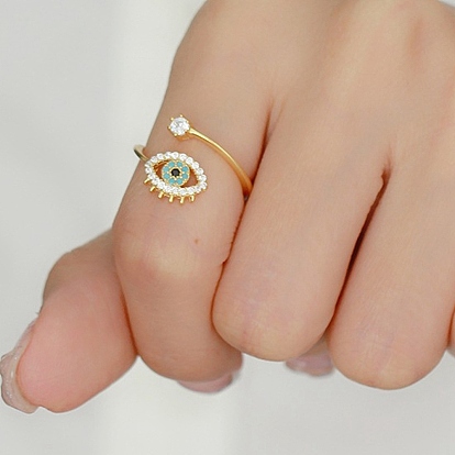 Cubic Zirconia Horse Eye Open Cuff Rings for Women, 925 Sterling Silver Jewelry