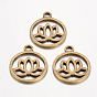 Tibetan Style Filigree Alloy Pendants, Flat Round with Lotus, Cadmium Free & Lead Free, 24x20x1.5mm, Hole: 2.3mm