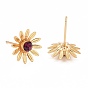 Brown Cubic Zirconia Sunflower Stud Earrings, Rack Plating Brass Jewelry for Women, Cadmium Free & Lead Free & Nickle Free