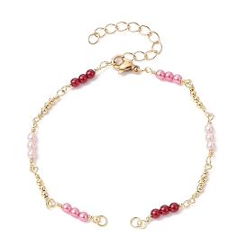 Fabrication de bracelets en chaîne de perles d'imitation de perles d'imitation rondes en laiton et abs, avec fermoir, convient aux breloques de connecteur