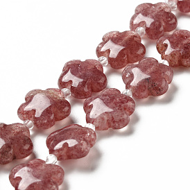 Naturel de fraise de quartz brins de perles, Flower 5 pétales