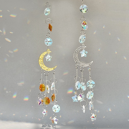 Decoraciones colgantes de cristal, atrapasoles, con fornituras de hierro, la luna y las estrellas