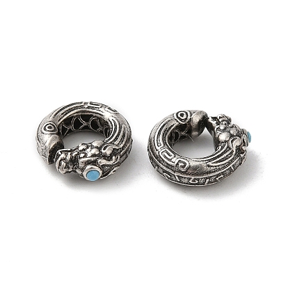 925 Sterling Silver Beads, Flat Round with Dragon