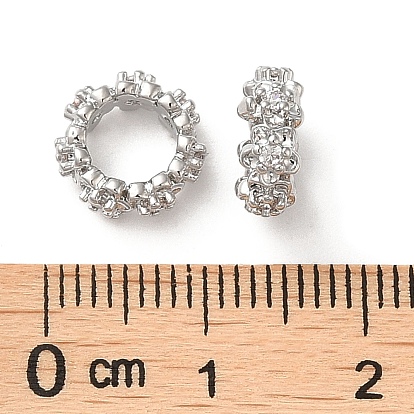 Cuentas de estilo europeo de zirconia cúbica micro pavé de latón, abalorios de grande agujero, anillo con la flor