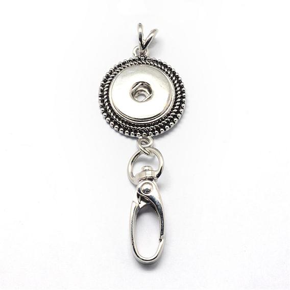 Alloy Snap Pendant Making, with Swivel Clasps, Card Holders, for Snap Buttons, Flat Round