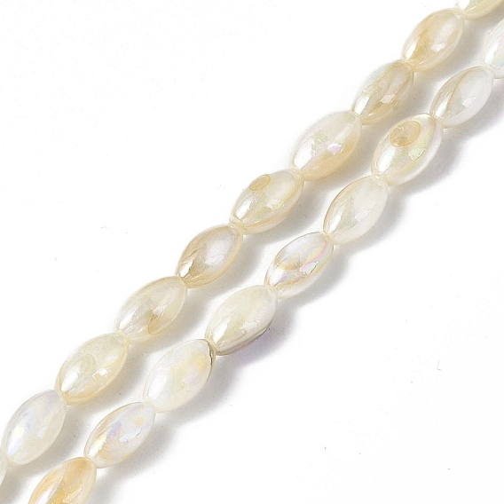 Natural Freshwater Shell Beads Strands, AB Color Plated, Oval