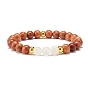 4Pcs 4 Style Natural Quartz Crystal & Lava Rock & Wood Round Beaded Stretch Bracelets Set with Heart, Oil Diffuser Power Yoga Jewelry for Women