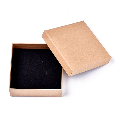 Boîtes à bijoux carrées en papier kraft, Boîtes à collier, avec une éponge noire