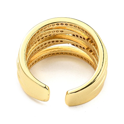 Anillo de puño abierto con micro pavé de circonita cúbica y latón chapado en estante, anillo dividido para mujer, sin plomo y el cadmio
