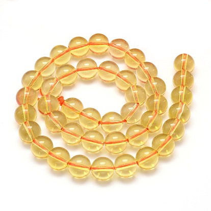 De perlas de cristal de cuarzo natural hebras, rondo, Grado A, imitación de citrino, teñido y climatizada
