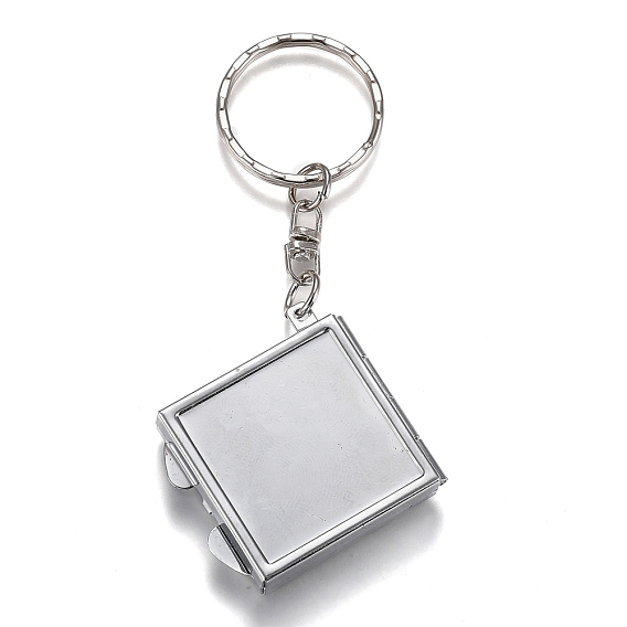 Iron Folding Mirror Keychain, Travel Portable Compact Pocket Mirror, Blank Base for UV Resin Craft, Square