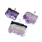 Natural Druzy Amethyst Slice Rectangle Pendants, with Plated Brass Finding