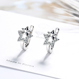 Simple and Unique Copper Star Earrings with Diamond - Minimalist, Cold Wind, Fashion Accessories.