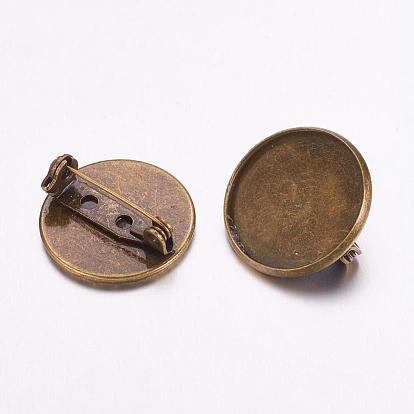 Brass Brooch Pin Findings, 22x8mm, Hole: 1.5mm, Pin: 0.7mm, Flat Round Tray: 20mm