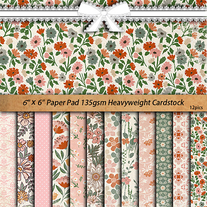 12 Sheets Flower Scrapbook Paper Pads, for DIY Album Scrapbook, Greeting Card, Background Paper