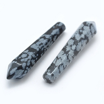 Natural Snowflake Obsidian Pointed Beads, Healing Stones, Reiki Energy Balancing Meditation Therapy Wand, Bullet, Undrilled/No Hole Beads