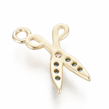 Brass Micro Pave Cubic Zirconia Pendants, Scissor