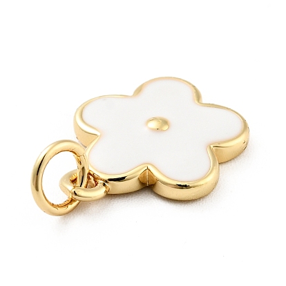 Rack Plating Brass Enamel Charms, with Jump Rings, Cadmium Free & Lead Free, Real 18K Gold Plated, Flower