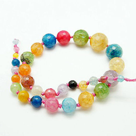 Natural Crackle Agate Graduated Beads Strands, Dyed, Faceted, Round, 6~20mm, Hole: 1~2mm