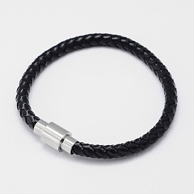 Braided Leather Cord Bracelets, with 304 Stainless Steel Magnetic Clasps, 200x6mm