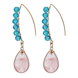 Glass & Synthetic Cherry Quartz Glass Teardrop Dangle Earrings, Brass Earrings