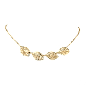 Hollow Leaf Brass Pendant Necklaces, with 304 Stainless Steel Cable Chains