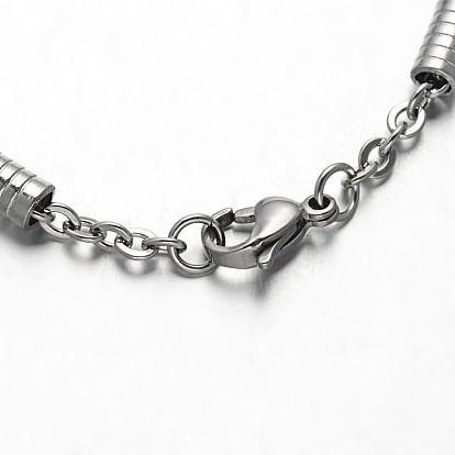 304 bracelets de la chaîne de câble en acier inoxydable, avec des perles tubulaires et fermoirs pince de homard