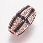 Brass Micro Pave Cubic Zirconia Beads, with Black Enamel, Oval