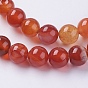 Natural Striped Agate/Banded Agate Beads Strands, Dyed, Round, FireBrick