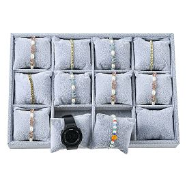 Wood Covered with Velvet Jewelry Bracelet Watch Displays, 12 Compartments, with Pillows, 35x24x5cm